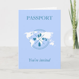 Blue Passport Travel Boy Baby Dusche Weltkarte Einladung