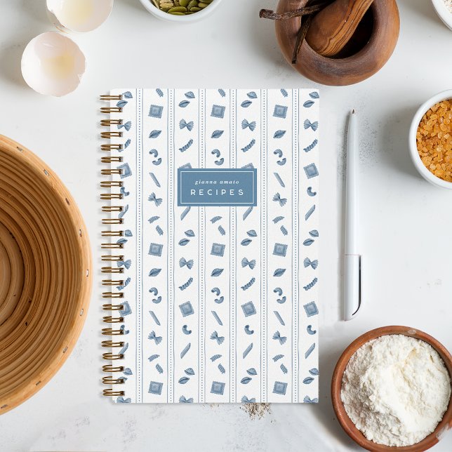 Blue Pasta Stripe Personalized Recipe Notizbuch (Von Creator hochgeladen)