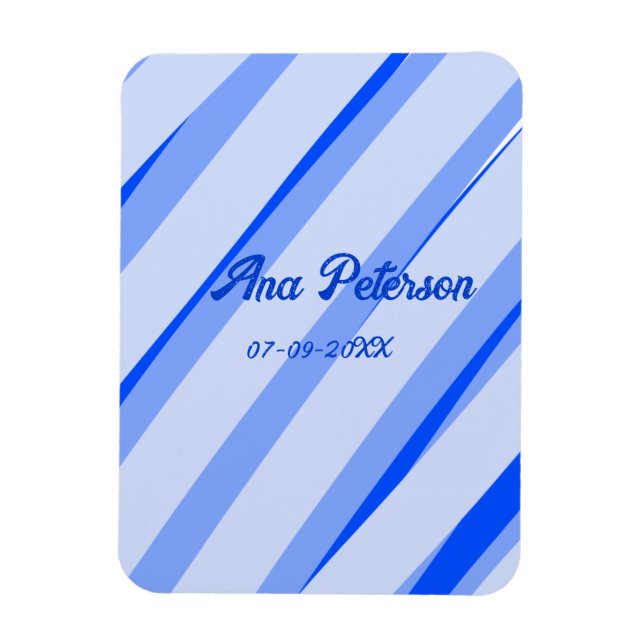 Blue pastel add name date boho retro lines pattern magnet (Vertikal)