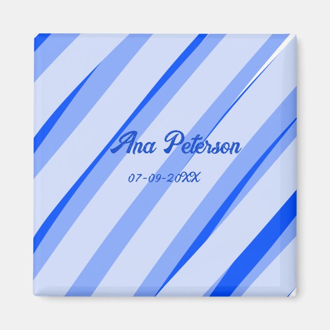 Blue pastel add name date boho retro lines pattern magnet (Vorne)