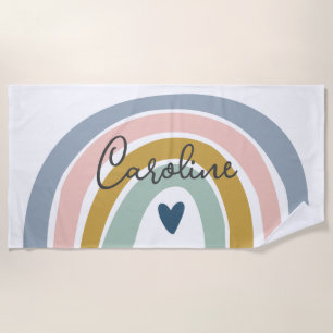 Blue Pastel Boho Rainbow Name Badtuch Strandtuch