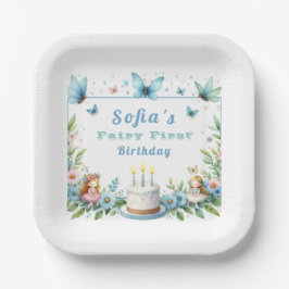 Blue Pastel Butterfly Fairy Erster Geburtstag - Pappteller