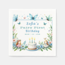 Blue Pastel Butterfly Fairy Erster Geburtstag - Serviette