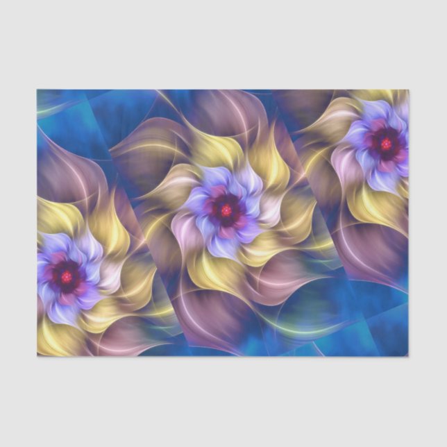 Blue Pastel Fraktal Blume Abstrakt Seidenpapier (Vorderseite)