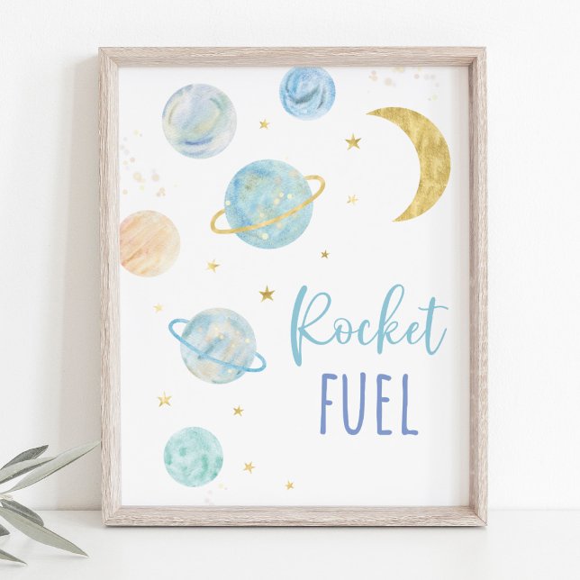 Blue Pastel Galaxy Space Rocket Fuel Party Zeichen Poster (Von Creator hochgeladen)