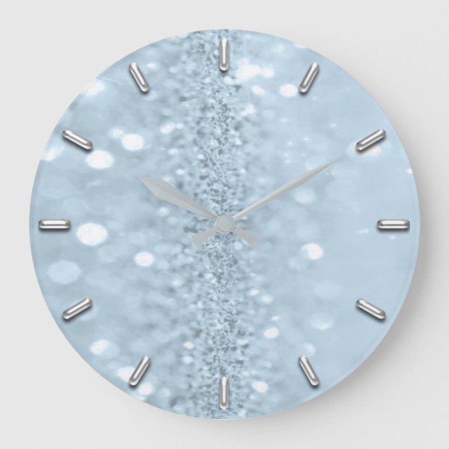 Blue Pastel Glitzer Gray Metal Abstrakt Spark Große Wanduhr (Vorderseite)