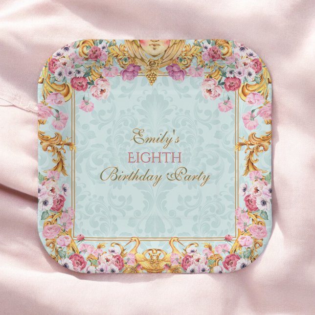 Blue Pastel Gold Achte Baroque Rokoko Geburtstag Pappteller (Von Creator hochgeladen)