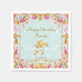 Blue Pastel Gold Baroque Rokoko Happy Birthday Serviette