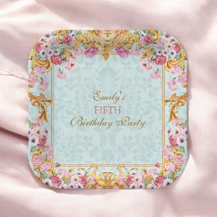 Blue Pastel Gold Fünfter Baroque Rokoko Geburtstag Pappteller