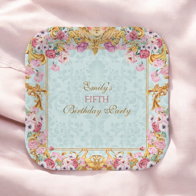 Blue Pastel Gold Fünfter Baroque Rokoko Geburtstag Pappteller (Von Creator hochgeladen)