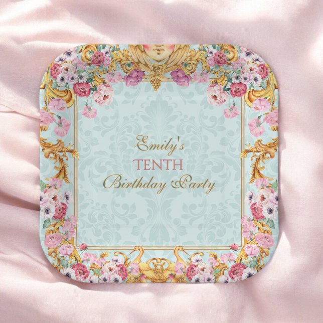Blue Pastel Gold Zehnte Barock Rokoko Geburtstag Pappteller (Von Creator hochgeladen)