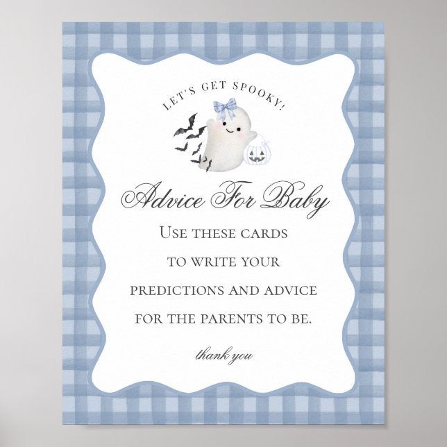 Blue Pastel Little Boo Ghost Advice zum Baby-Zeich Poster (Vorne)