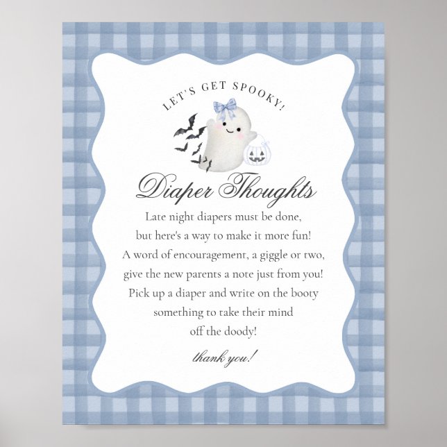 Blue Pastel Little Boo Ghost Diaper Thoughts Sign Poster (Vorne)