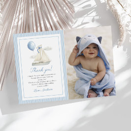 Blue Pastel Nautical Segelboot 1. Geburtstag Foto Dankeskarte
