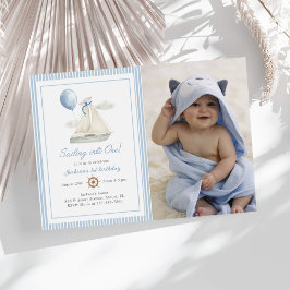 Blue Pastel Nautical Segelboot 1. Geburtstag Foto Einladung