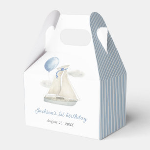 Blue Pastel Nautical Segelboot 1. Geburtstag Geschenkschachtel