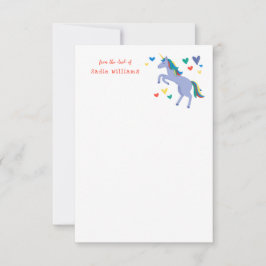 Blue Pastel Rainbow Unicorn Kinder Persönliche Not Dankeskarte