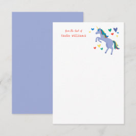 Blue Pastel Rainbow Unicorn Kinder Persönliche Not Dankeskarte