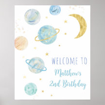 Blue Pastel Two the Moon Space Birthday Welcome