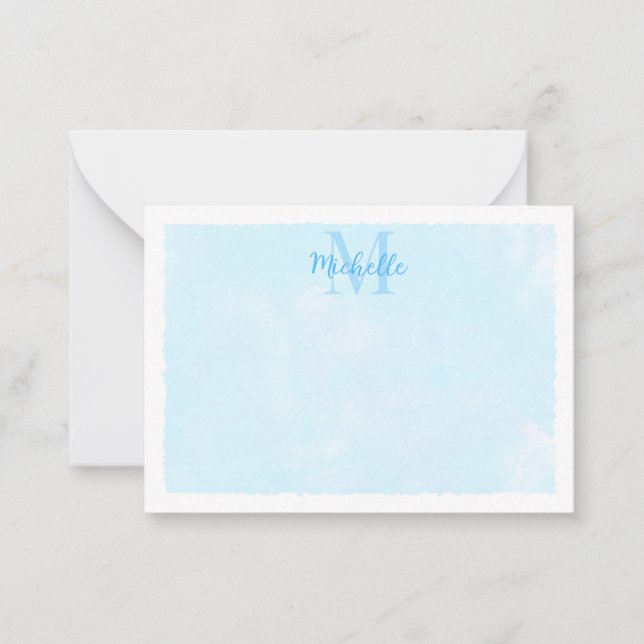 Blue Pastel Watercolor All Occasion Monogram Mitteilungskarte (Vorderseite)