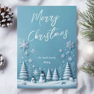 Blue Pastell Weihnachtskarte Snowman und Snowflake Feiertagskarte