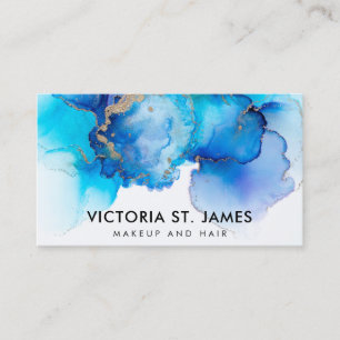 Blue Pastor Watercolor Gold Flecks Business Card Visitenkarte