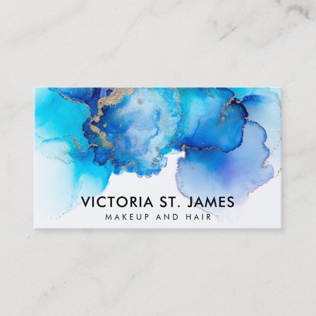 Blue Pastor Watercolor Gold Flecks Business Card Visitenkarte (Vorderseite)