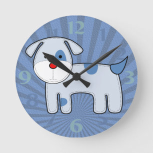 Blue Patch Puppy Runde Wanduhr