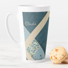 Blue Patchwork Latte Tasse
