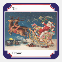 Blue Patriotic American Santa Christmas Gift Label Quadratischer Aufkleber