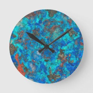 Blue patterised Shattuckite Runde Wanduhr