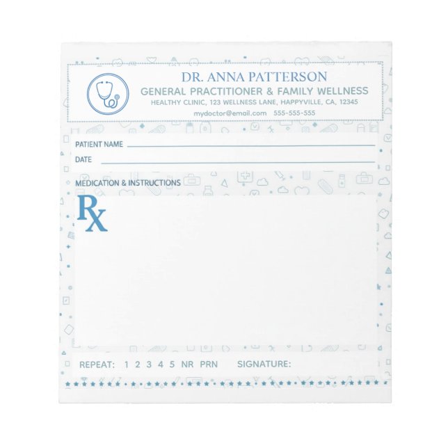 Blue pattern Doctor Prescription Notizblock (Vorderseite)