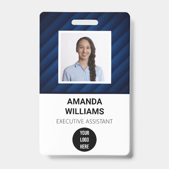 Blue Pattern Employee QR Code Barcode Name Badge Ausweis (Vorderseite)