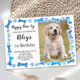 Blue Paw druckt Knochen Welpen Hund Geburtstag Einladung