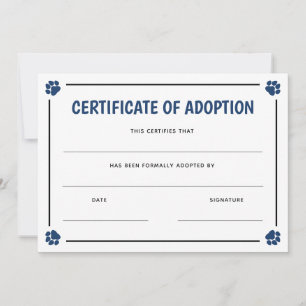 Blue Paw Print Frame Pet Zertifikat für Adoption