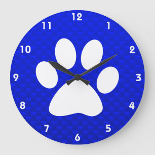 Blue Paw Print Große Wanduhr