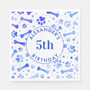 Blue Paw Prints Personalisiert Watercolor Geburtst Serviette
