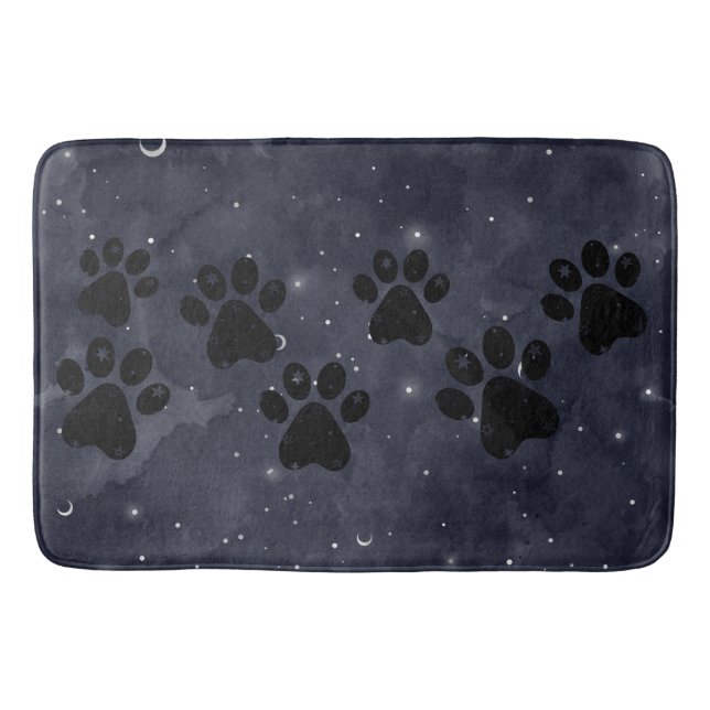 Blue Paw Stars Moon Watercolor Badematte (Vorderseite)