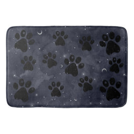 Blue Paw Stars Moon Watercolor Badematte