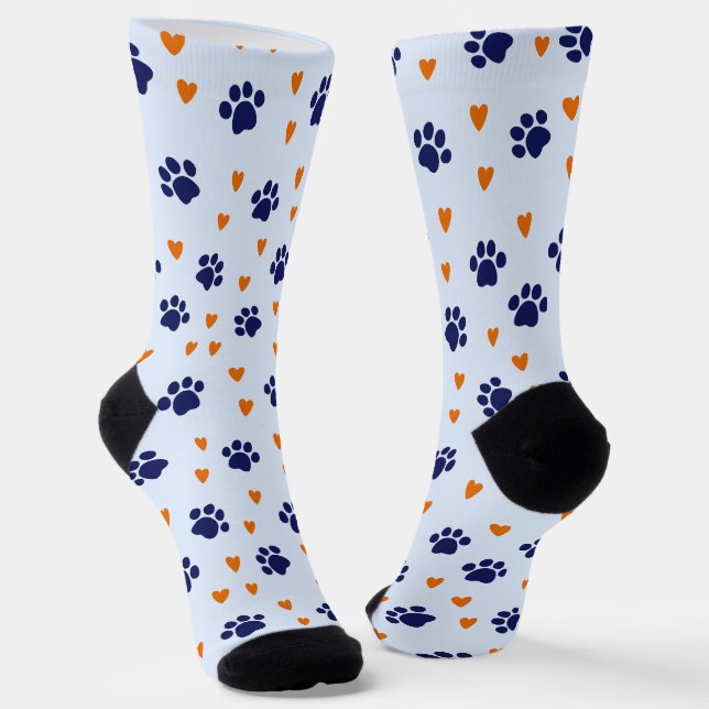 Blue Pawprint Orange Heart Hund Liebe Socken (Gewinkelt)