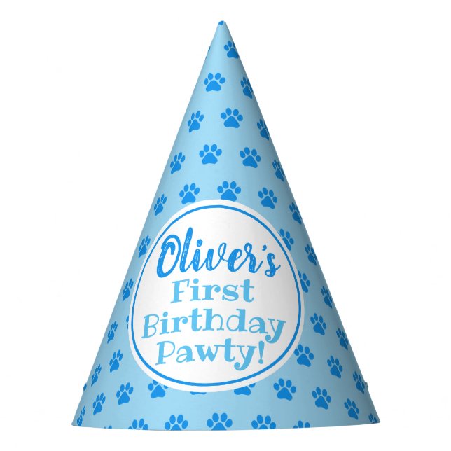 BLUE PAY PRINT Welpe Birthday Paper Party Hat Partyhütchen (Vorderseite)