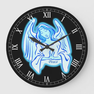 Blue Peace Angel Round Roman Numerals Clock Große Wanduhr