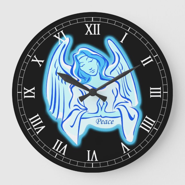 Blue Peace Angel Round Roman Numerals Clock Große Wanduhr (Vorderseite)