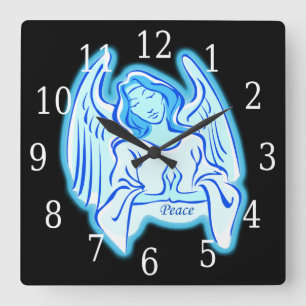 Blue Peace Angel Square Clock Quadratische Wanduhr