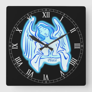 Blue Peace Angel Square römische Zahlen Uhr