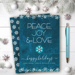 Blue Peace Joy Liebe Snowflake Typografie Simple Feiertagskarte