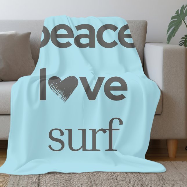 Blue Peace Love Surf Life | Coastal Surfer Graphic Fleecedecke (Von Creator hochgeladen)