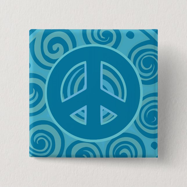 Blue Peace Sign Design Button (Vorderseite)