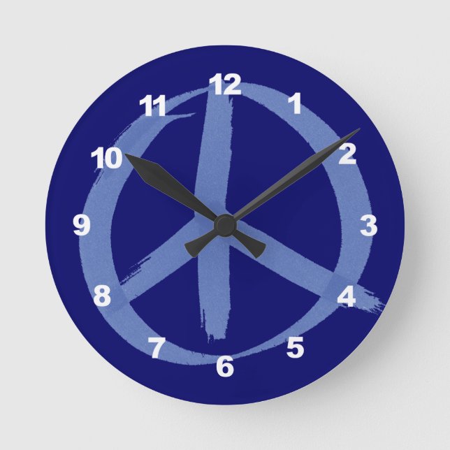 Blue Peace Sign Runde Wanduhr (Vorderseite)