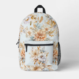 Blue Peach Floral Copper Rosegold Farbrücksatz Bedruckter Rucksack
